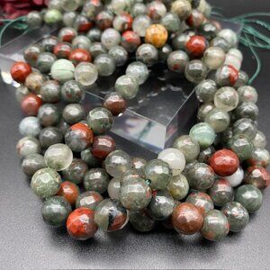 10mm Faceted African Bloodstone Genuine Natural Gemstone Bead Strand